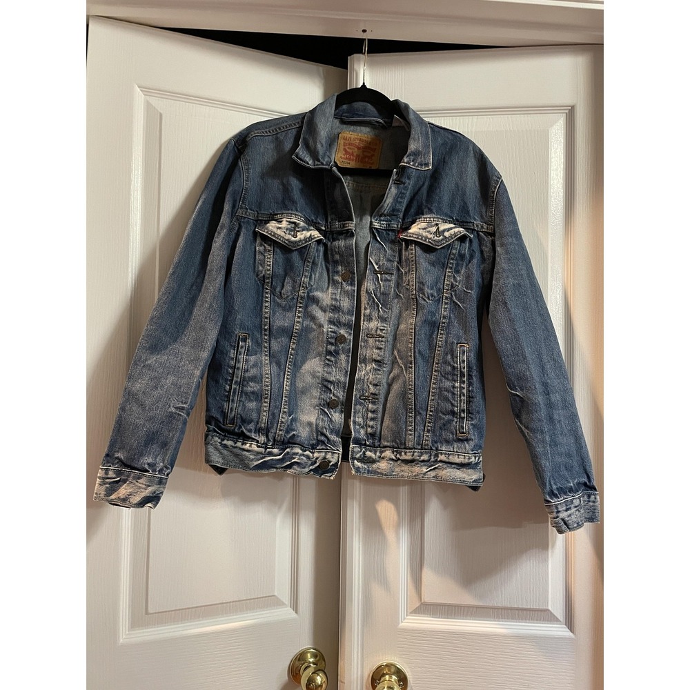 Levi's Jacket Mens Medium Blue Denim Bomber Button Front Pockets Casual 72334